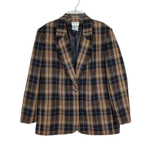 White Stag Jackets & Blazers - Y2K White Stag‎ Oversized Plaid Wool Blend Boyfriend Blazer Jacket Size 14 Lined